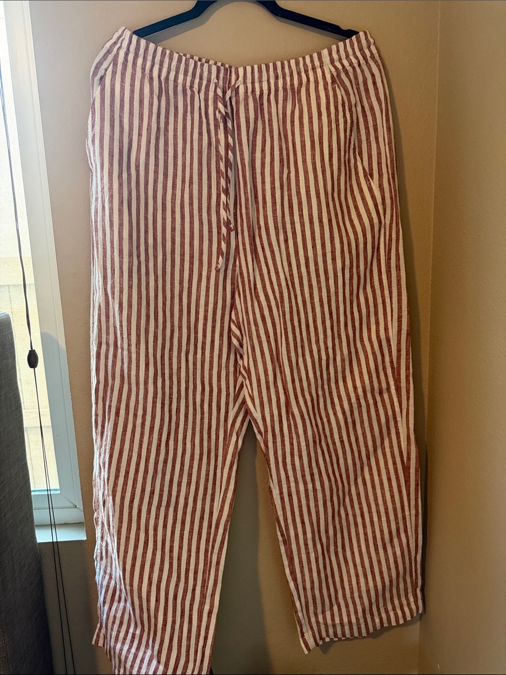 Striped 100% Linen Pants- Red & White Banana Republic E2